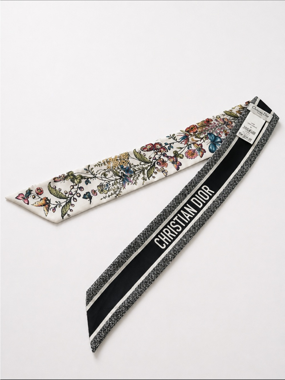 Dior Multicolor Floral & Black Logo Silk Mitzvah Scarf